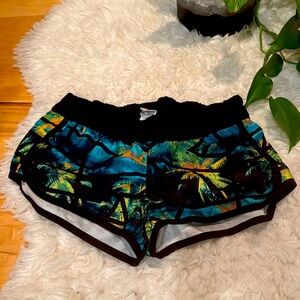 Hurley Black Teal Tropical Swim Coverup Shorts